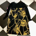 Isaac Mizrahi NWT Chain Print Mini Dress Gold Black Mesh Sheer Back & Sleeves 8 Photo 4