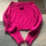 R+A Women's Pink Chunky Knit Cotton Ribbed Off The Shoulder Crop Sweater sz S​ Photo 4