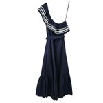 J.Crew  Navy Blue‎ Linen Midi Dress Size M One Shoulder Preppy Summer Sundress Photo 9