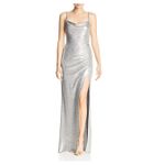 Avery G Light Gold Metallic Evening Gown Size 8 Sleeveless Thigh Slit Formal Photo 11