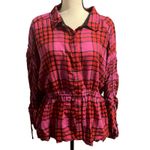 Free People  Women's Pink Red Plaid Wool Blend Pacific Dawn Shirt Sz L Flannel Photo 1