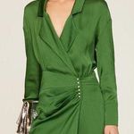 Ba&sh Green Mini Shirt Dress XS Wrap Designer Cocktail Satin Ruched Holiday $340 Photo 0