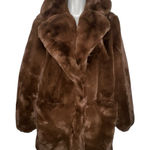K Zell Paris Coat Womens Small Brown Faux Fur Plush Lined Pockets Notch Lapel Photo 0