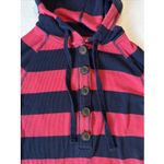 Vintage Y2K Hoodie Womens M Pink Stripe Waffle Knit Pullover Henley Babydoll Size M Photo 3