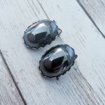Vintage Clip On Earrings Dark Metallic Mirrored Oval Photo 3