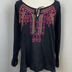 Panhandle Slim Black Boho Embroidered Long Sleeve Top Large Western Photo 0