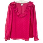 J.Crew  Ruffle V-Neck Long Sleeve Blouse Women's Small Raspberry Boho‎ Hippie Photo 0