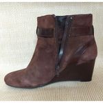 Trendy Brown Suede Leather Antonio Milano Wedge Boots Booties Zip Buckle Size 8 Photo 7