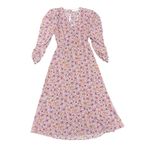 ASTR  Puff Sleeve V-Neck Back Cutout Floral A-Line Midi Dress Purple Peach Large Photo 4