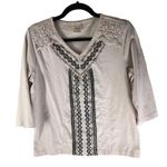 Blair  Womens Ivory V-Neck Top With Crochet & Embroidered Details Size S Photo 0
