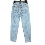 American Eagle SZ 2 Baggy Jeans Distressed Rips Hi-Rise Zip-Fly Pockets Whisker Photo 3