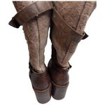 Matisse Brown Leather Beige Suede Shearling Lined Block Heel Tall Boots 9.5 Photo 2