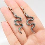 Green Silver Snake Earrings Photo 2