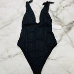 Raisin's  Juniors' Beach Cove Cheeky Textured Plunging One-Piece Black XL New Photo 1