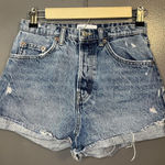 ZARA Shorts Womens 2 Blue High Rise Denim Distressed Cutoff Button Fly Raw Hem Photo 0