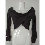 LNA Una Top Black Tencel Blend Ribbed Long Sleeve Wide Neck Cropped Top Size M Photo 1