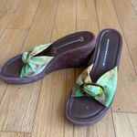Vintage Green Tie Dye Mesh Knit Platform Wedge tortioise buckle & suede heel Brown Size 7.5 Photo 4