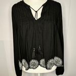 Tularosa Black Silver Embellished Beaded Detail Tassel Tie Women's Blouse XS Photo 0