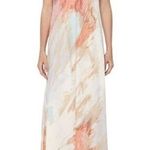 Donna Karan Watercolor-Print Tissue Crepe Long Gown in Aurora, Size L Photo 0