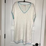 Fresh Produce Swim Cover Women's M/L Sheer White Turquoise Trim Cotton, Linen Photo 1