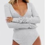 Free People  Gray Ruched Ribbed Bodysuit Photo 1