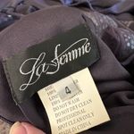 La Femme  Glam Long‎ Jersey Dress with Sheer Neckline and Stones Open Back Sz 4 Photo 8