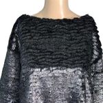 a.n.a  Womens Sweater Top Shirt Faux Fur Boat Neck Pullover Black Pewter Large Photo 1