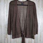 Rafaella Linen blend sheer open knit tie up brown cardigan sweater plus sz 2XL Photo 0