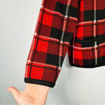 Liz Baker Vintage  Plaid Red White Black Heavy Knit Cardigan Embellished Buttons Photo 7