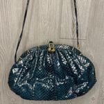 Judith Leiber Python Evening Bag medium clutch cross body purse blue w/ clasp Photo 9