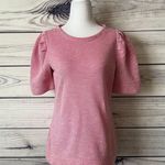 Talbots Pink Textured Knit Puff Sleeve Crewneck Sweater Top Photo 2