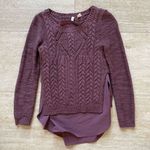Anthropologie Moth  Portland Cable Knit Sweater Cotton‎ Mauve Purple Women's XS Photo 0