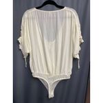 Free People  Bodysuit Womens Medium Ivory Cleo Draped Split Neck Short Sleeve B55 Photo 1