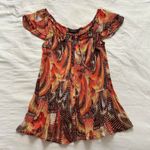 Ashley Stewart Y2K Orange and brown floral print plisse peasant blouse Photo 3