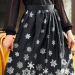 Modcloth  Falling For Winter ALine Skirt Black White Snowflake ALine Skirt 12 NWT Photo 0