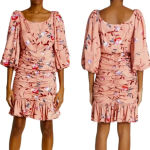 ByTimo Ruched Floral Embroidered Jacquard Dress Balloon Sleeves Coral Size XS Pink Photo 1