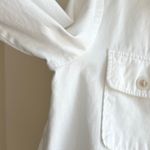 Democracy  White Denim Button Down Shirt Jacket w/ Raw Hem & Pockets, Size Small Photo 5