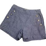 British Khaki Shorts Linen Blue Sailor Nautical Style Pockets Size 4 Flat Front Photo 0