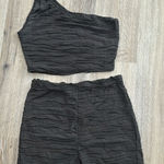 NWOT ribbed matching xs one shoulder top and high waisted shorts. Brown Photo 0