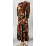 Vintage 80s Floral Paisley Patchwork Print Midi Dress Cinched Waist Blouson 8 Red Photo 4