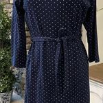 Lands' End  Navy and White polka dot tie waist fit & flare midi dress size L 14-16 Photo 0