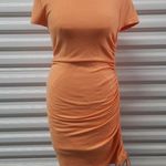 Steve Madden 's BB Dakota Dress Women's Size Medium Orange Ruched Short Sleeve Photo 2