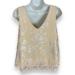 Jolt Tank Top Metallic Lace Hem V-Neck Cream Sleeveless Women Size Medium Lined Photo 1
