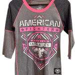 Affliction AMERICAN FIGHTER SMALL ✨adult Gray and Pink Raglan Shirt excellent condition Photo 0