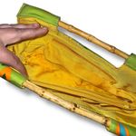 Vintage Y2K Braciano Purse Bag Tropical Floral Beaded Bamboo Handles Green Pink Photo 6