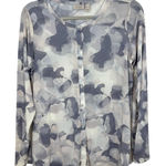 LOGO By Lori Goldstein  Sheer Abstract Brushstroke Button Front Long Sleeve Top Photo 0