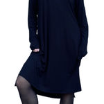 Eileen Fisher  Basic Black Stretch Jersey Knit Oversized Long Sleeve Midi Dress L Photo 0
