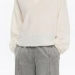 Open Edit Elegant Cream V-Neck Sweater for Women Photo 0