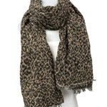 ZARA  Brown Black Wool Knit Leopard Animal Print Fringe Shawl Wrap Scarf Size M Photo 0