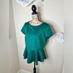 Bisou Bisou NTM:  Short Sleeve Emerald Green Peplum Waist Blouse in Size XL Photo 6